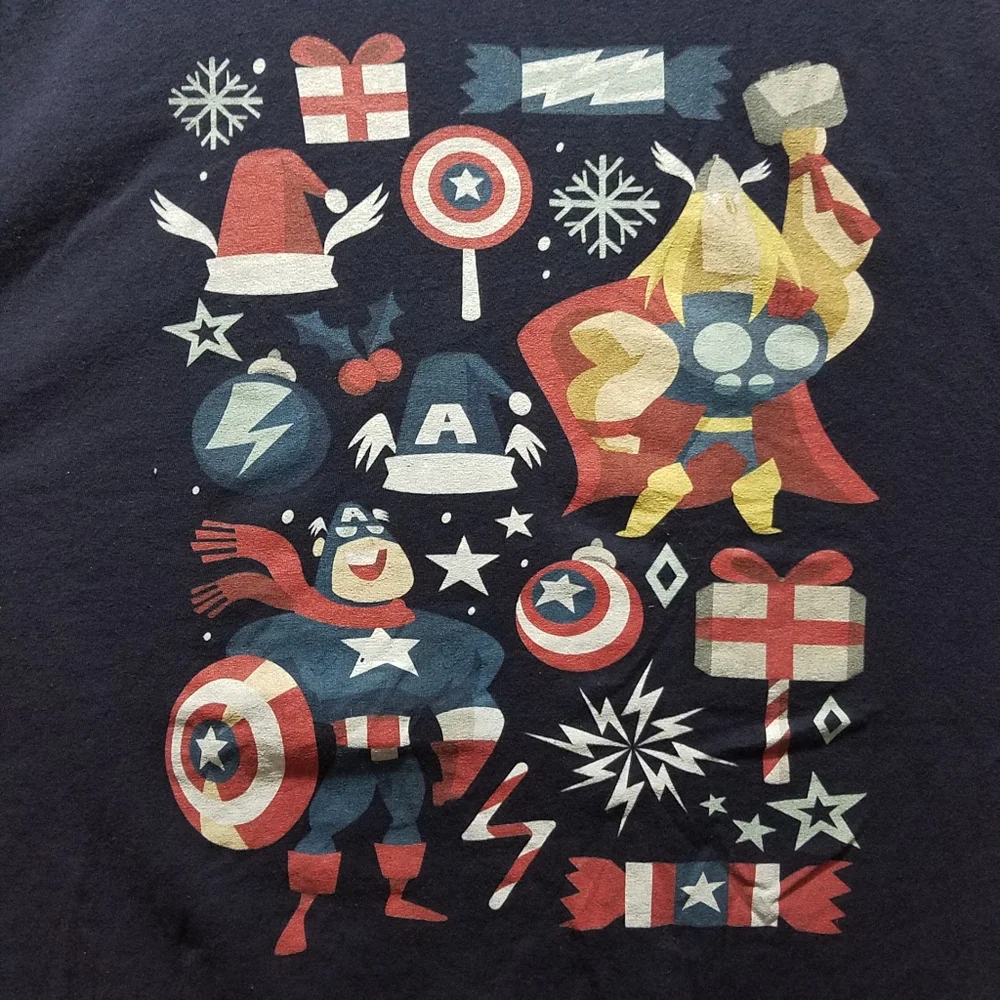 Marvel Avengers Christmas T-Shirt 2XL XXL Men's Blue Holiday Superhero Disney